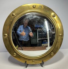 Wall Mirror 19" Brass Edge Convex Glass Round Porthole Style LARGE 2.3kg