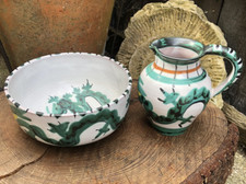 Vintage 1960/70's Tintagel dragon eye pottery jug & bowl set studio hand painted