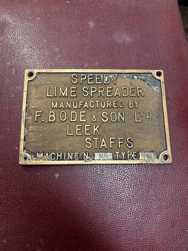 Brass farm machinery plate