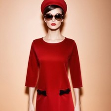 Red 60s Style Mod Dress Size 12 Retro Scooter Girl Twiggy Look Stretch Mini NWOT