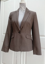 Brown tailored suit jacket size 10 tweed look blazer EU 38 fitted lined