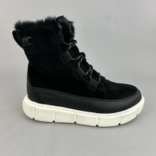 Sorel Explorer III Black Leather Ankle Laces Waterproof Faux Fur Youth Boots UK3