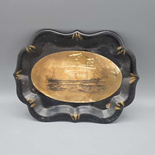 Antique papier mache tray with - papier,