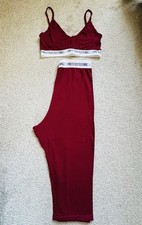 PRETTYLITTLETHING Women's Lounge Set Size 12 Burgundy (Bralet & pants)