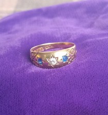 Victorian Gypsy Ring 18ct Gold A Diamond And 2 Sapphires Size N.