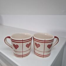 T&G Woodware Pottery Mug Red & Cream Heart Mug Country Kitchen RARE x 2 mugs