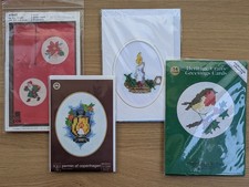 Christmas Card Cross Stitch Kits x 5 - Robin, Candle, Lamp & Santa/Poinsettia