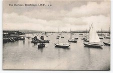 Vtg 1916 postcard Bembridge Harbour jetty rowboat sail skiff dinghy IOW AA445