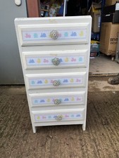 PAINTED + DECORATED PINE CHEST OF 5 DRAWERS 15" WIDE 29" HIGH + can help deliver