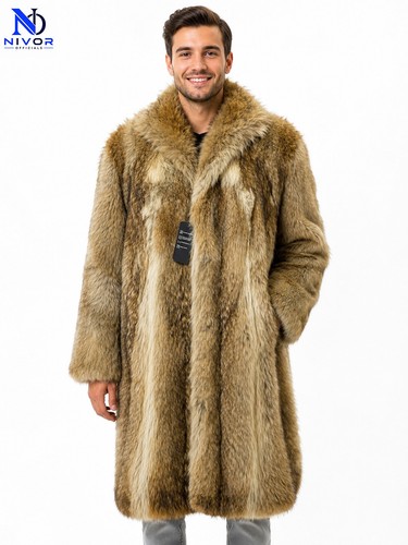 Men real coyote fur coat - real,