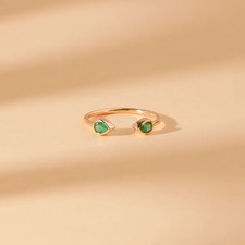 14k Gold Ring Emerald Gemstone Ring Pear Shape Natural Ring Duty/Tariff Free