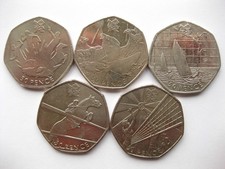 UK London Olympic 50p Fifty Pence Coins Sailing Pentathlon Volleyball Circulated