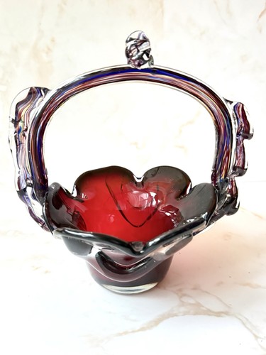 Ruby red glass basket - red,