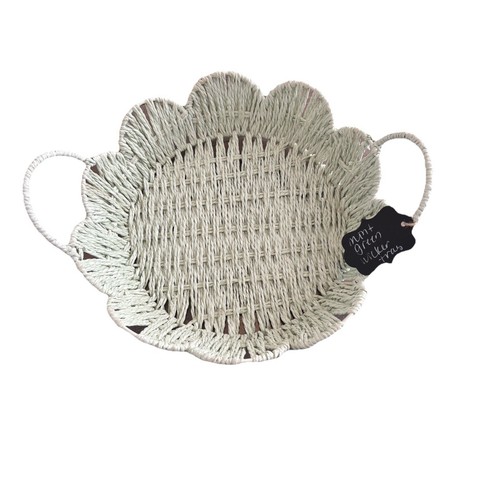 Mint green wicker tray with - green,