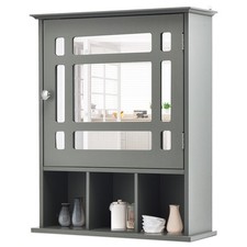 COSTWAY Wall-mounted Bathroom Cabinet Storage Organizer w/Mirror Doors-Grey