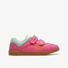 Clarks Girls Disco Vibe Kid Hot Pink Riptape,Trainers Leather Casual