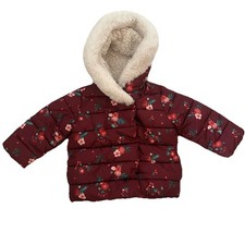 M&S  Toddler fur Red Burgundy coat/jacket 2-3 Years Vgc