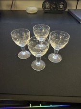 Vintage Etched Glass Sherry/spirit Glasses Set Of 4