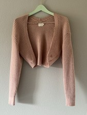 Pink Ribbed Knit Shrug Cropped