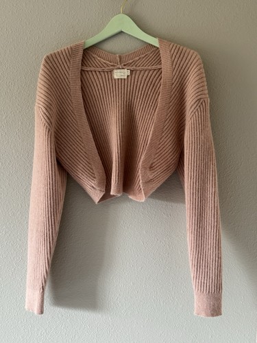 Pink ribbed knit shrug cropped - knit,
