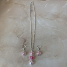 Pink Pearl Necklace & Earrings Set