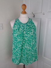 WHISTLES Green White 100% Silk Cami/Sleeveless Top Size 10