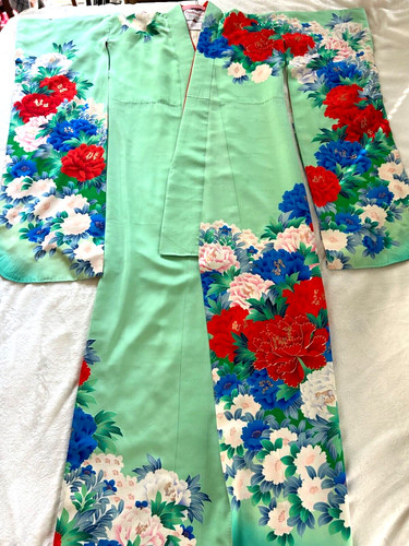 Vintage japanese floral green - vintage,