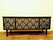 Midcentury Sideboard. Art Deco Geometric Navy Gold Upcyled Commission 