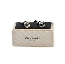 Shotgun Cartridge Onyx-Art Cufflinks - Shooting Range Gun Club Cuff Links - New