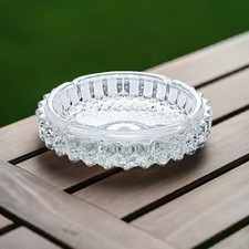 14cm Crystal Glass Ashtray | Vintage Cut Glass Heavy Base | Elegant Round Design