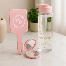 Zodiac Gift Set Astrology Hair Brush & Reusable Bottle Star Sign Design 12 Stars