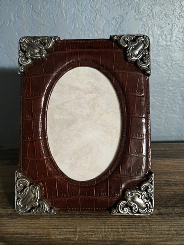 Brown faux croc leather silver - brown,