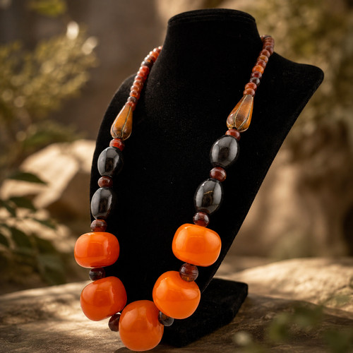 Amber carved wood bead - amber,