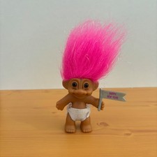 Vintage Russ New Year Troll Doll With Pink Hair, Happy New Year Troll Collectibl