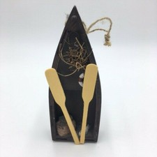  Ornament Vintage Christmas Wooden Row Boat Oars Creel Fish Life Saver Brown 7"