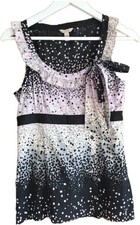 Ted Baker 10UK Vest Top Cami Silk Cotton Blend Lilac Black Floral  Pussy Bow Y2K