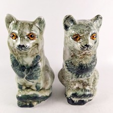 Cat Ornaments, Grey Mottled With Orange Eyes, Mantle Piece Statement