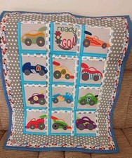 Handmade patchwork quilt/playmat with machine Appliqued racing car Theme
