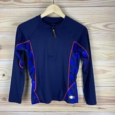 Sunskin Beach Sports Wear Womens Small Long Sleeve 1/4 Zip Rashguard Blue Floral