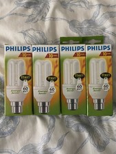 4 X PHILLIPS GENIE ENERGY SAVING BULBS B22 11W =60W LARGE BAYONET 600LUMEN NEW