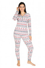 Womens Christmas Pyjamas Set Medium Red Reindeer Print Long Sleeve Festive