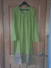 NEW Ladies L Size Olive Green Shalwar Kameez Asian Suit 3pc Beautiful Embroidery
