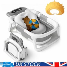 Baby Bath Tub Toddler with Thermometer Portable Baby Shower Cushion Bath Pad&Cap