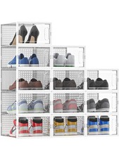 Shoe Storage Boxes Shoe Organizer for Closet, 12 Pack Clear Plastic Stackable