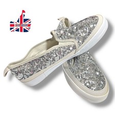 Women’s Size UK 7 Extra Wide Fit Sparkly Silver Sequin Sneaker Shoes BY EVANS