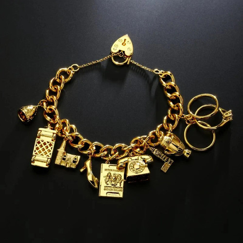 Gold charm bracelet heart - charm,