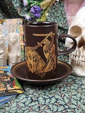 Vintage Purbeck Pottery Tea pair - medieval pattern mug and saucer, N316-5