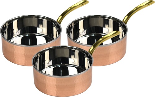 3pc copper steel saucepan set - copper,