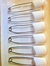 6 Nappy Pins Terry Nappies Pin Baby Diaper White Covered Fastener 