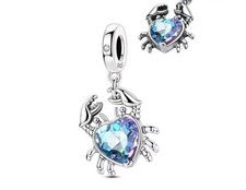 Blue Crystal Crab Charm. S925 Sterling Silver + FREE BRACELET. UK Seller.